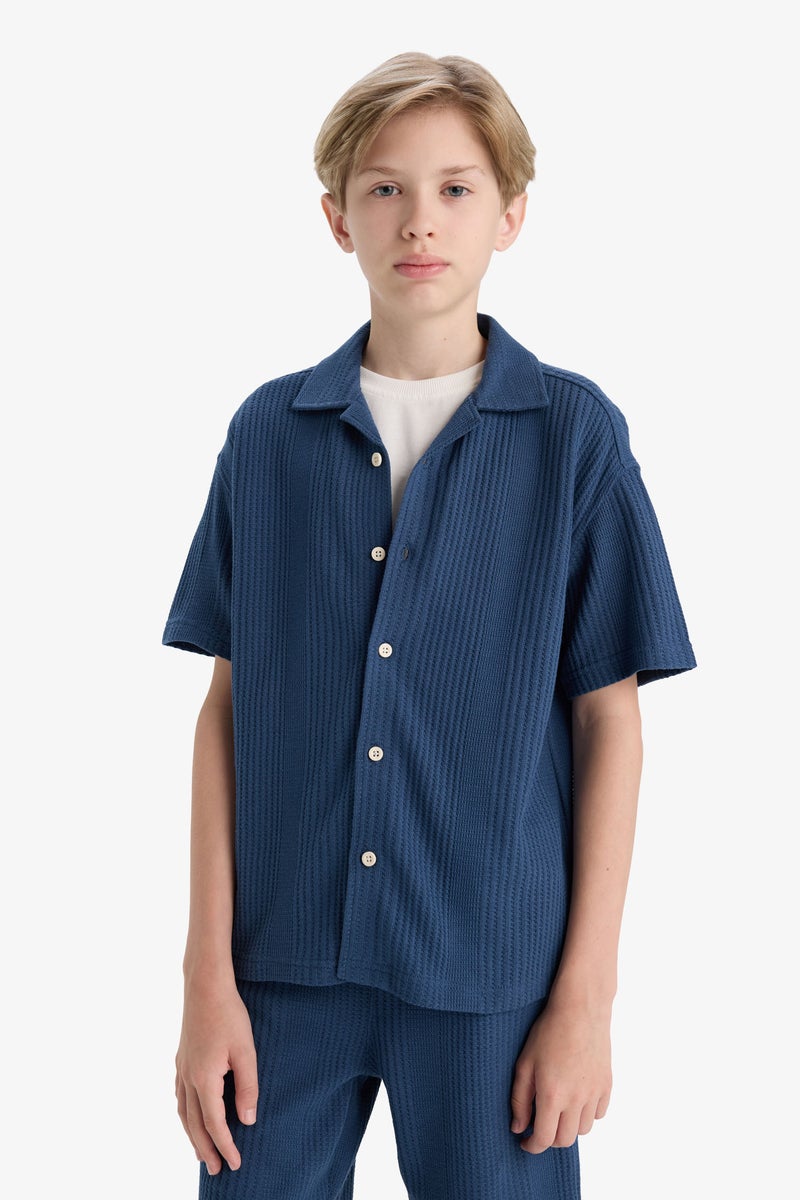 DeFacto Blue Boy Boy Oversize Polo Neck Short Sleeve Shirt Casual - Image 4